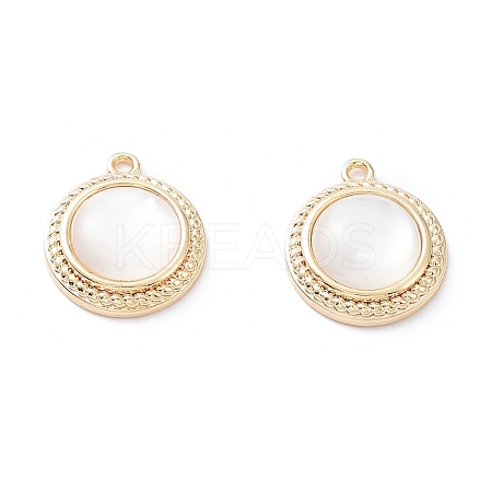 Rack Plating Brass Flat Round Charms with Shell KK-A183-24G-1