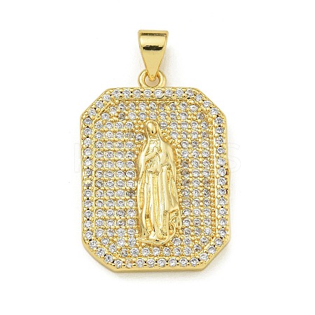 Virgin Mary Theme Rack Plating Brass Micro Pave Clear Cubic Zirconia Pendants KK-Z067-06G-03-1