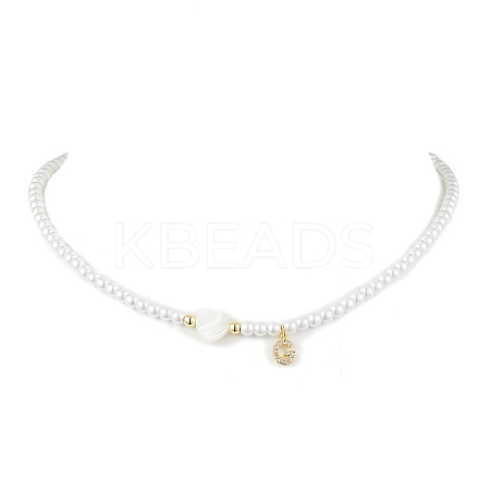 Brass Micro Pave Grade AAA Cubic Zirconia Letter Pendant Necklaces NJEW-JN04771-07-1
