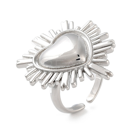 Brass Heart Open Cuff Ring for Women RJEW-C102-23P-1