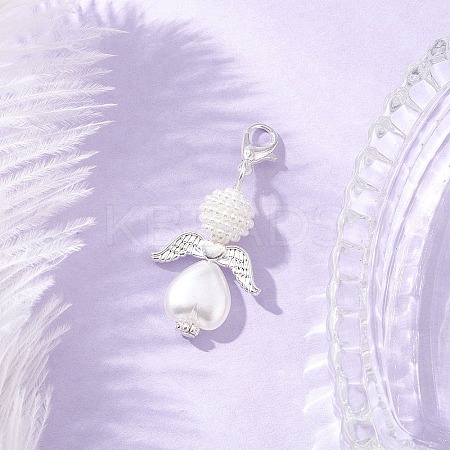 Heart Angel Acrylic & ABS Plastic Imitation Pearl Pendant Decorations HJEW-JM03564-02-1