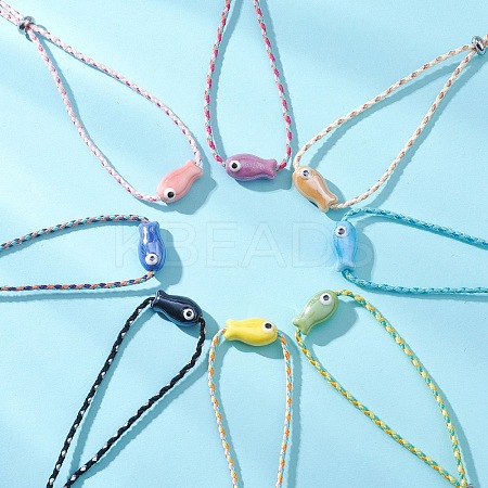 5Pcs Fish Handmade Porcelain Beads Slider Bracelets for Women BJEW-JB13174-1