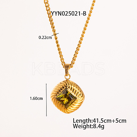 Retro Rhombus Stainless Steel Cubic Zirconia Pendant Necklaces for Women CQ6357-1-1