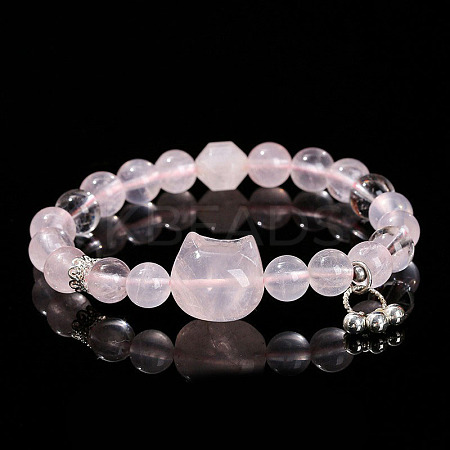Natural Rose Quartz Round Beads Stretch Bracelets WG466DA-14-1