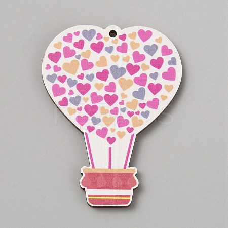 Single Face Printed Heart Wood Big Pendants WOOD-CJC0011-07E-1