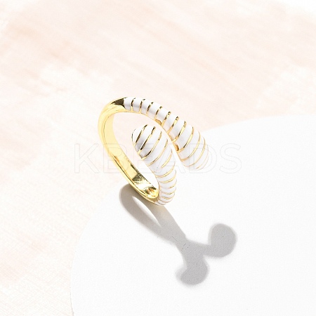 Brass Enamel Cuff Open Rings for Women RJEW-A098-01G-03-1