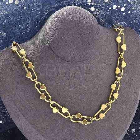 304 Stainless Steel Oval Heart Link Chain Necklaces for Women NJEW-B123-01G-1