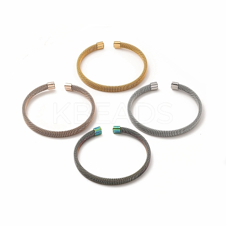 304 Stainless Steel Flat Mesh Chain Shape Open Cuff Bangle for Women BJEW-C033-09-1