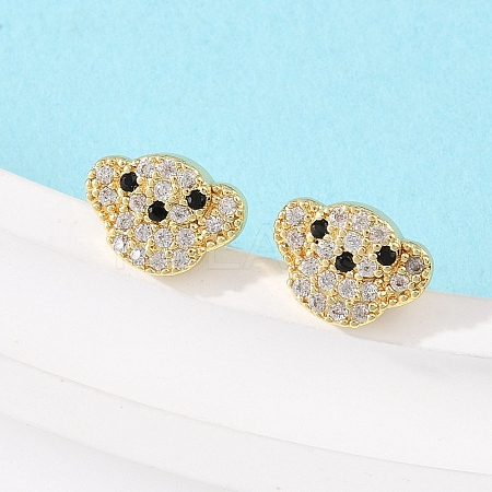 Brass Micro Pave Clear Cubic Zirconia Dog Stud Earrings EJEW-F400-09G-1