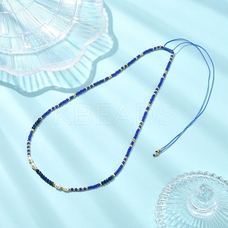Boho Natural Cultured Freshwater Pearl & Round Seed Beaded Braided Necklaces for Women NJEW-JN06187-03-1