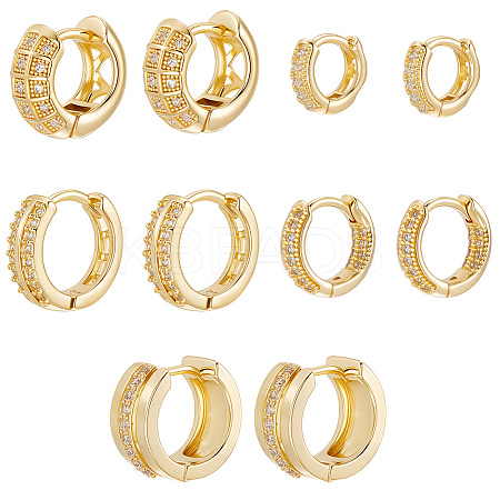 5 Pairs 5 Style Brass Micro Pave Clear Cubic Zirconia Hoop Earrings EJEW-BBC0002-01-1