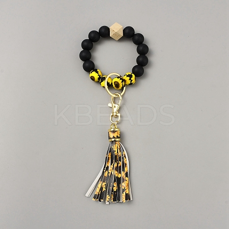Silicone Round Beaded Keychain Wristlet AJEW-SZC0007-06B-1