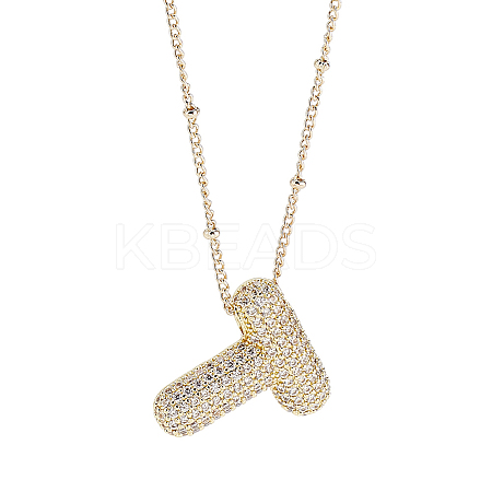 1Pc Brass Micro Pave Cubic Zirconia Letter Pendant Necklaces NJEW-LP0001-43T-G-1