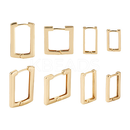 8Pcs 4 Size Brass Rectangle Hoop Earrings for Women EJEW-TA0001-12-1