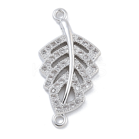 Rack Plating Brass Micro Pave Clear Cubic Zirconia Hollow Leaf Connector Charms KK-A234-055P-1