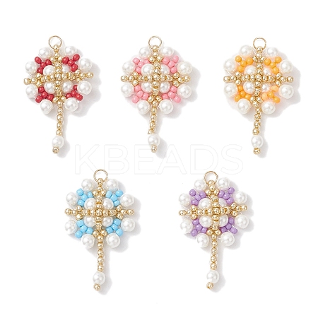 Glass Seed Beaded Flower Pendants PALLOY-MZ00827-1