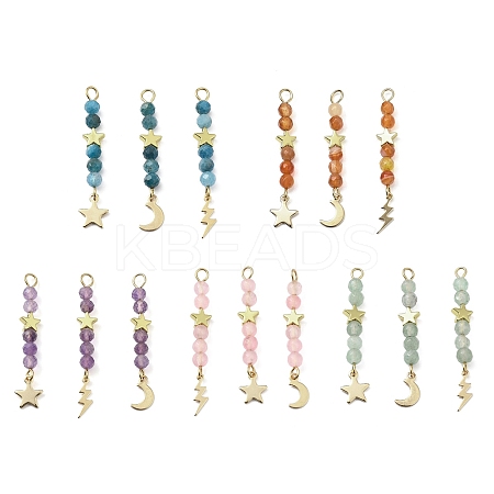 3Pcs 3 Styles Natural Mixed Stone Faceted Round Beaded Pendants PALLOY-JF03604-1
