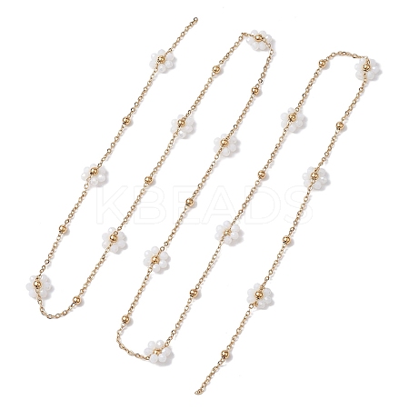 Flower Glass Beaded Link Chain AJEW-JB01207-01-1