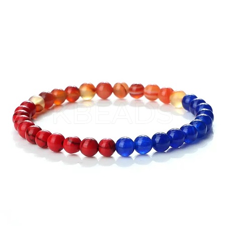 Synthetic Dyed Turquoise & Natual Carnelian & Kyanite Round Beaded Bracelets for Women PG1321-8-1