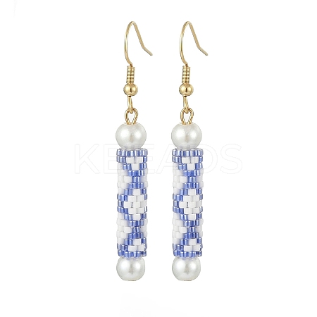 Glass Pearl & Seed Column Dangle Earrings EJEW-MZ00059-01-1