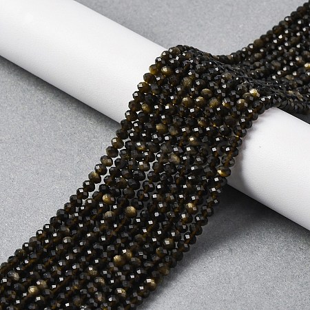 Natural Golden Sheen Obsidian Beads Strands G-G139-B24-01-1