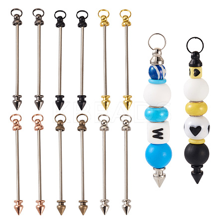 12Pcs 6 Colors Alloy Bar Beadable Keychain for Jewelry Making DIY Crafts AJEW-TA0001-44-1