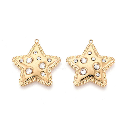 304 Stainless Steel with Rhinestone Pendants STAS-T073-68A-G-1