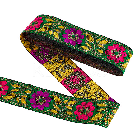 Ethnic Style Floral Pattern Embroidery Polyester Ribbons OCOR-WH0104-04B-1