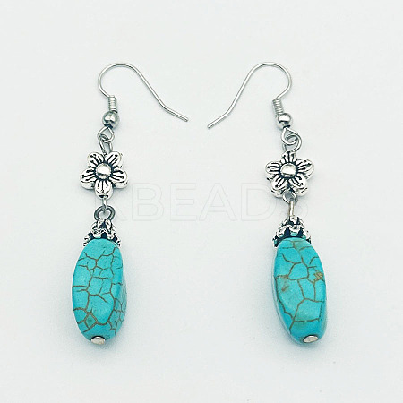 Teardrop Synthetic Turquoise & Alloy Dangle Earrings WG2299-1-1