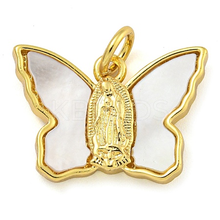 Brass Pendants with Shell and Jump Rings KK-D534-01G-1