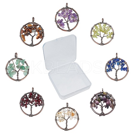 8Pcs 8 Colors Gemstone Pendants G-SC0002-21R-1