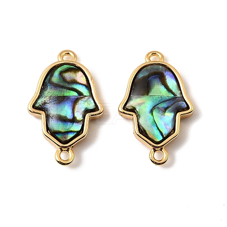 Natural Paua Shell Hamsa Hand Connector Charms KK-G538-44G-1