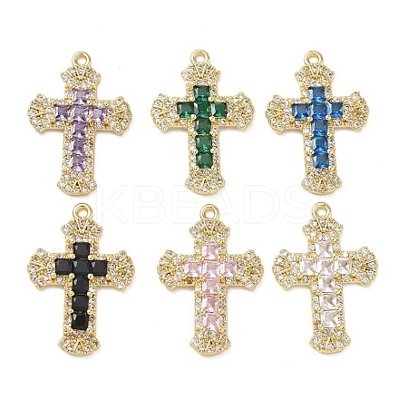 Brass Micro Pave Cubic Zirconia Pendants KK-P342-15G-1