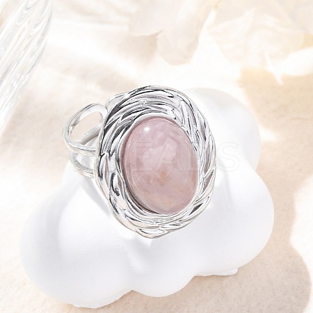 Oval Natural Rose Quartz Finger Rings RJEW-M063-01P-11-1