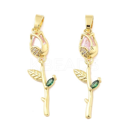 Flower Brass Micro Pave Cubic Zirconia Pendants KK-M325-07G-1