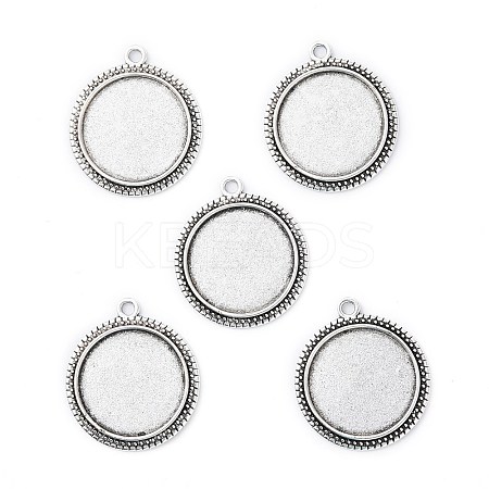 Tibetan Style Antique Silver Alloy Flat Round Pendant Cabochon Settings X-TIBEP-M022-34AS-1