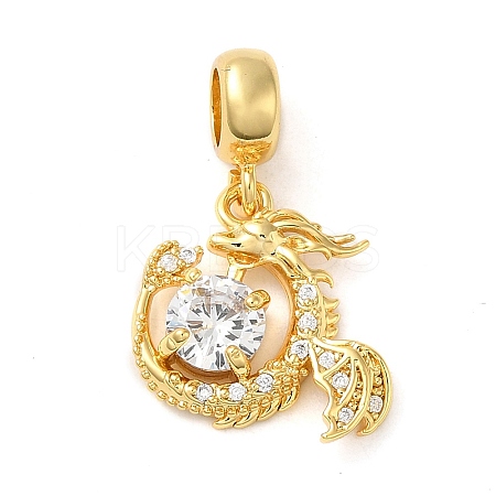 Rack Plating Brass Pave Clear Cubic Zirconia European Dangle Charms KK-K349-18G-1