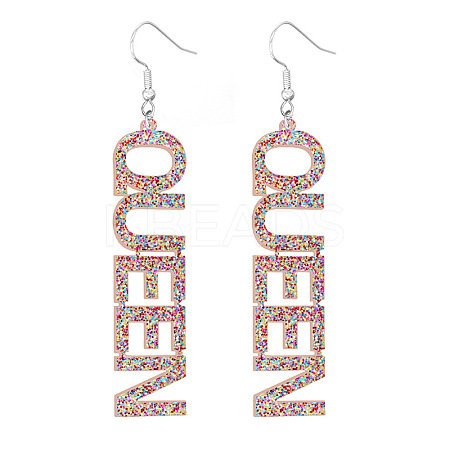 Bling Acrylic Word Queen Dangle Earrings LS-GIPO-PW0001-017O-1
