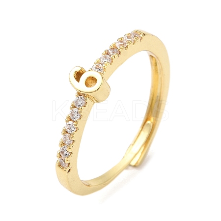 Rack Plating Brass Clear Cubic Zirconia Number 6 Adjustable Rings for Women RJEW-S407-09G-06-1