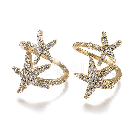 Adjustable Brass Micro Pave Clear Cubic Zirconia Cuff Rings X-ZIRC-Z002-29G-1