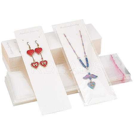 100Pcs Rectangle Paper Jewelry Display Cards for Necklaces & Earrings Storage CDIS-PH0001-58-1
