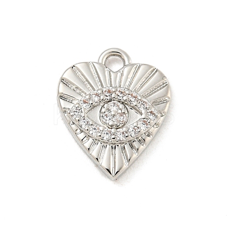 Heart with Evil Eye Rack Plating Brass Clear Cubic Zirconia Pendants KK-P277-14P-1