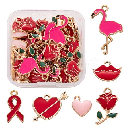 36Pcs 6 Style Valentine's Day Alloy Enamel Pendants ENAM-LS0001-72-1