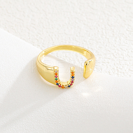 Brass Micro Pave Colorful Cubic Zirconia Cuff Open Rings FS-WG163C1-21-1