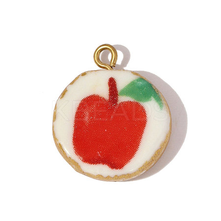 Flat Round Apple Pattern Porcelain Pendants STAS-OY005-80G-1
