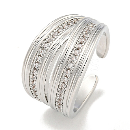 Rack Plating Brass Micro Pave Cubic Zirconia Open Cuff Rings for Women RJEW-I104-15P-1