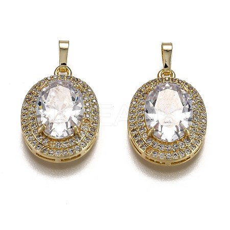Golden Plated Brass Micro Pave Clear Cubic Zirconia Pendants ZIRC-F123-02E-1