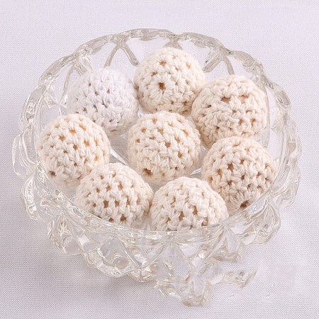 Handmade Woolen Macrame Wooden Pom Pom Ball Beads MAKN-PW0001-047A-1