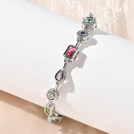 Brass Micro Pave Colorful Cubic Zirconia Link Chain Bracelets BJEW-G764-04P-1