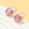 Heart Brass Cubic Zirconia Stud Earrings EJEW-A132-05G-3